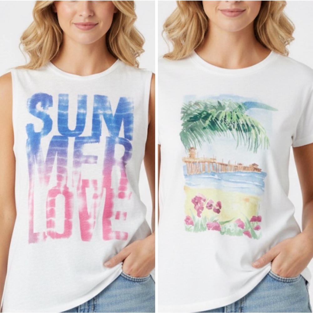 Lot of 2 Cream Summer Lightweight T-shirts Hollister American Eagle Size M/L